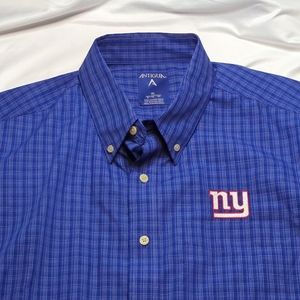 Antigua Shirt Men's XL New York NFL Giants Button Up Check Blue Short Sleeve.